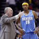Then-head coach George Karl of the Denver Nuggets talks with Carmelo Anthony April 27, 2005, during their game against the San Antonio Spurs during the 2005 NBA Western Conference first round in San Antonio.
Brian Bahr/Getty Images